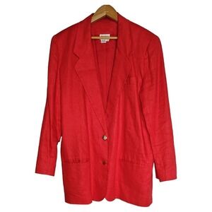 Neiman Marcus Red Linen Blend Oversized Blazer